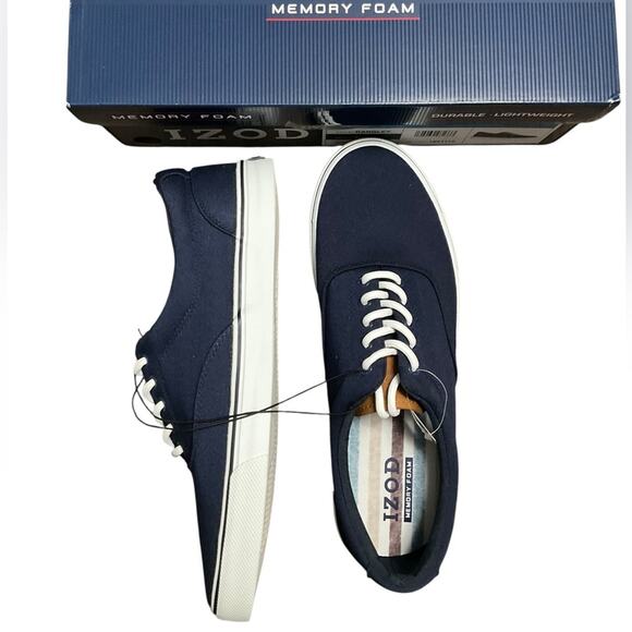 IZOD Men’s Shoes Blue and White Sneakers Memory Foam Navy Size 12 NIB - Picture 3 of 15
